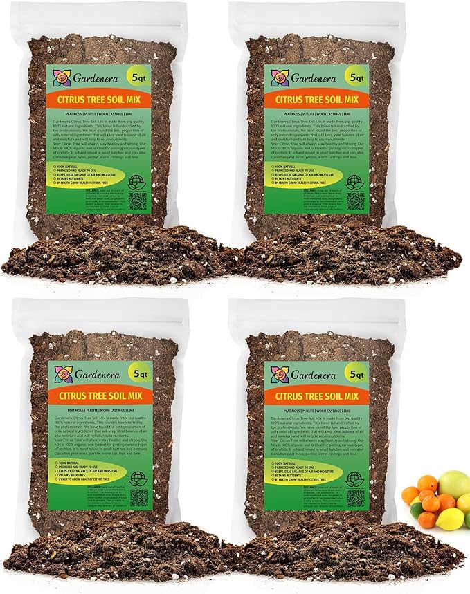 Premium Citrus Tree Potting Soil Mix - 20 Quart - Special Blend for Indoor Oranges, Lemons, Limes and More by Gardenera (4 Bags of 5 Quart)