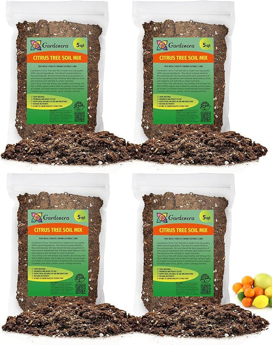 Premium Citrus Tree Potting Soil Mix - 20 Quart - Special Blend for Indoor Oranges, Lemons, Limes and More by Gardenera (4 Bags of 5 Quart)