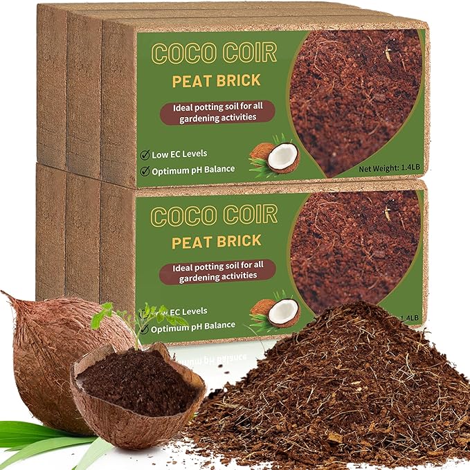 Coco Coir Bricks for Plants 8.4LBS, All Natural Organic Compressed Coconut Coir Fiber, Easy to Expand, Low EC, pH Balanced, Ideal for Vegetables, Herbs, Flowering Plants (6 Pcs)