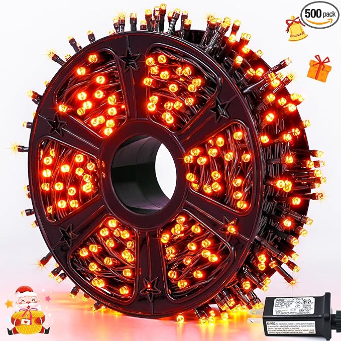 JMEXSUSS 500 LED Orange Christmas Lights Outdoor, 173ft Thanksgiving String Lights Plug in, Waterproof 8 Modes Orange String Lights for Party House Tree Fall Thanksgiving Decorations