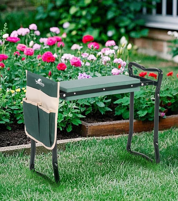 LUCKYERMORE Garden Kneeler and Seat Heavy Duty Gardening Bench for Kneeling and Sitting Folding Garden Stools with Tool Pouch and Kneeling Pad
