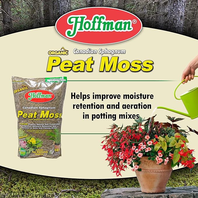 Hoffman Canadian Sphagnum Peat Moss Soil Conditioner to Improve Moisture Retention and Aeration, 10qt Bag, Pack of 2