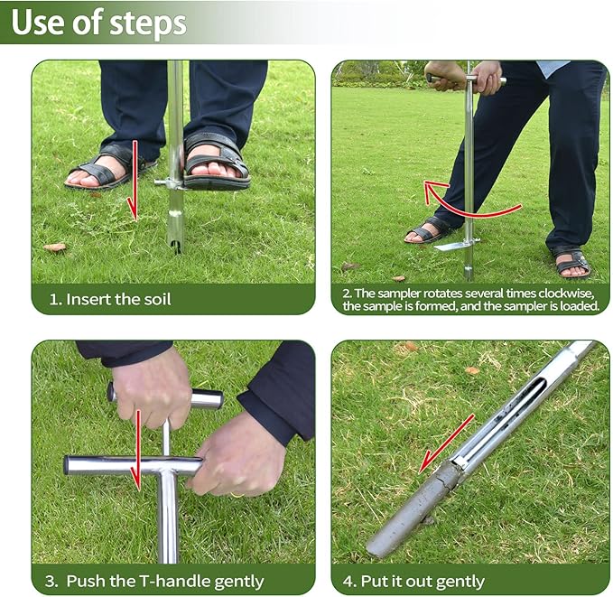 Soil Probe 40 Inch with 2 Bags, Soil Sample Probe with Ejector for Lawn House Plants, T-Handle Soil Sampler Probe Rod with Pedal, Stainless Steel Soil Test Kits Tool for Soil Sampling