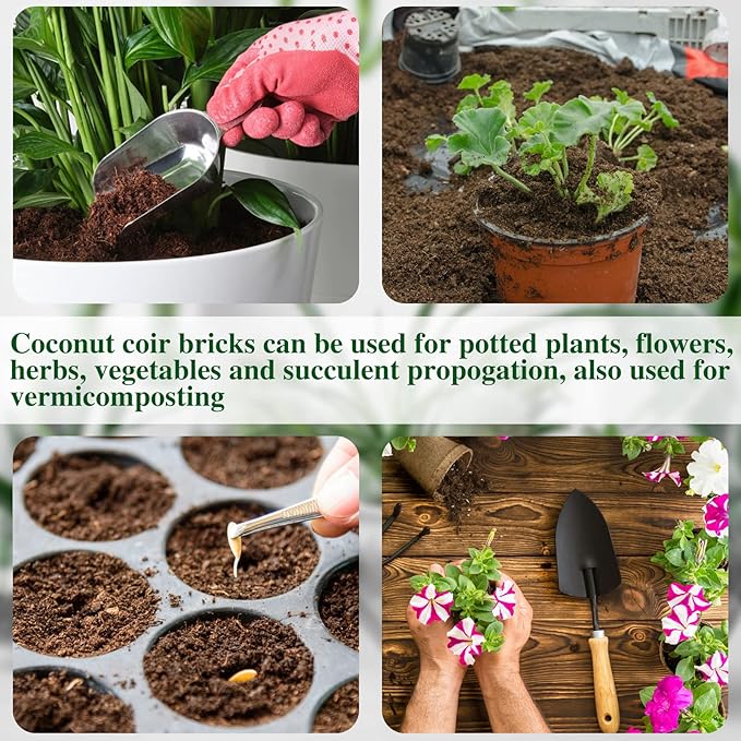 ZeeDix 5Pcs Premium Compressed Coco Coir Brick=12Gallons Coconut Coir Potting Soil for Planting, 7Lbs Coco Block with Low EC and pH Balance for Gardening Plants Flower Herbs and Vegetables