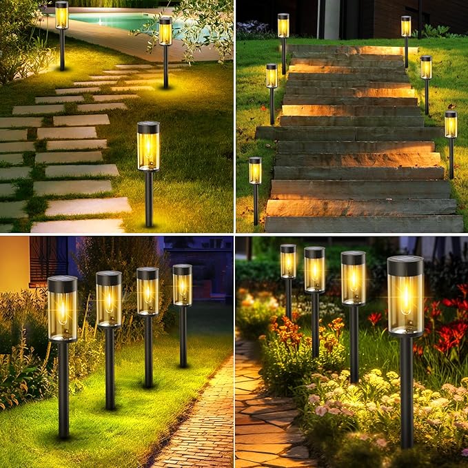 nipify LED Solar Pathway Lights Outdoor, 4 Packs Waterproof Solar Powered Walkway Light, Auto On/Off Solar Yard Lighting for Garden Lawn Path Outside Sidewalk(Warm White)