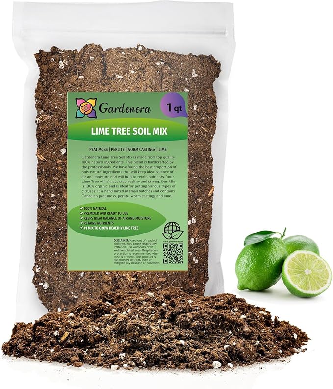 Gardenera's Premium Lime Soil Mix - Fast-Draining Potting Soil for Growing and Repotting Citrus Aurantifolia - 1 Quart