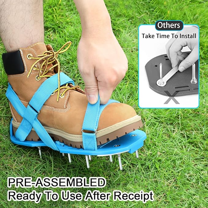 Lawn Aerator Shoes - Fully Assembled Soil Aeration Shoe Pair - Yard Aerator Tool for Aerating Patio Garden Grass Lawn