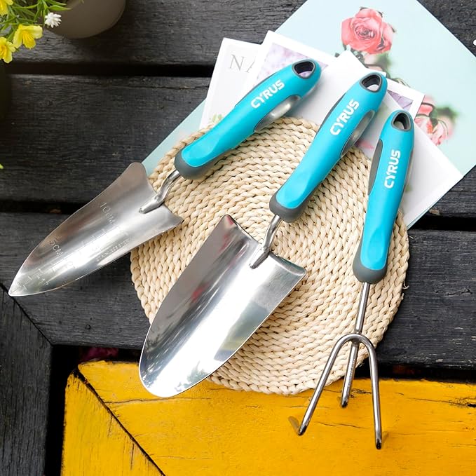 Garden Tools Set for Gardening- 3Pcs Hand Tools Stainless Steel Garden Tool Included Trowel Transplanting Shovel for Digging for Men and Women - CYRUS