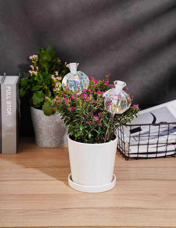NiHome Plant Watering Globes 4-Pack, Iridescent Glass Cactus Self Watering Globe, Glass Waterer for Potted Plants - 4.7OZ/140 ML Capacity Automatic Mini Irrigation System, Adorable Gardening Gift