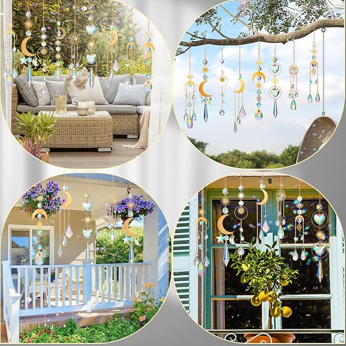 Maitys 10 Pcs 6 Pcs Crystal Suncatcher Sun Catchers Indoor Window Hanging Sun Catchers with Light Catcher with Prisms and Agate Slices for Indoor Outdoor Home Garden Wedding Decor (Stylish)