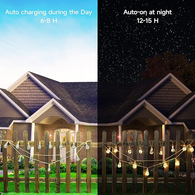 Solar Outdoor String Lights, 20Ft Vintage Rope Hemp Solar Patio Lights, Waterproof Warm White Solar Powered String Lights With 8 Modes 16 Shatterproof Bulbs for Garden Fence Stairs Balcony Café Bistro