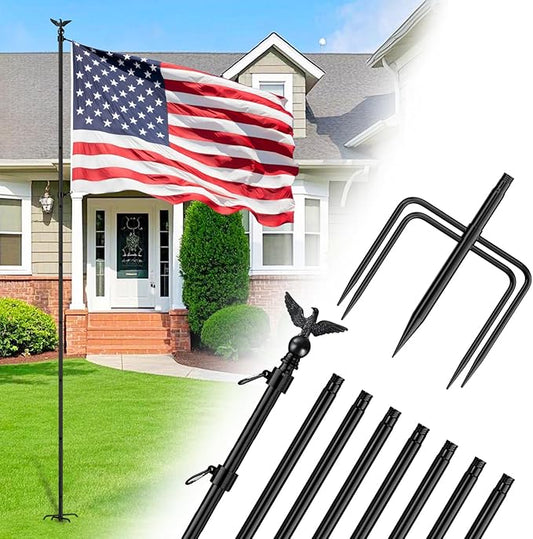 ZMTECH 10 FT Flag Pole Kit in Ground with 5 Pronges Base, Heavy Duty Flag Pole Holder with Metal Eagle Topper for Outside House & Yard Outdoor Garden Decor Residential Commerical(1 Pack,Without Flag)