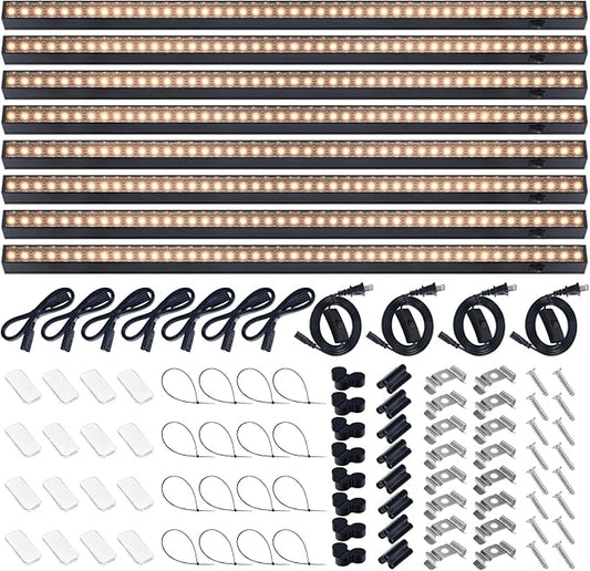 Barrina T5 Plant Grow Lights for Indoor Growing, 2FT 80W (8 x 10W) Full Spectrum LED Grow Light, Black Cover Growing Light Strips with Switch, Magnetic Installation, Plug and Play, Yellow, 8 Packs