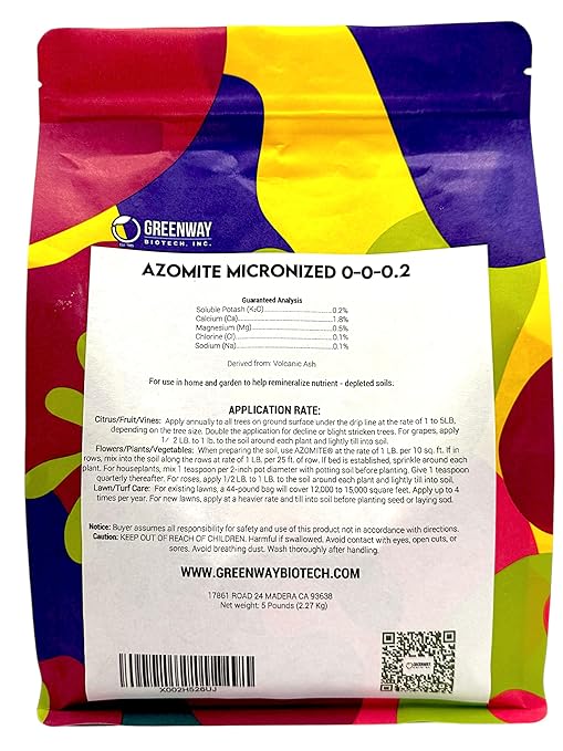 Azomite Rock Dust Volcanic Ash (Certified Dealer) Trace Minerals Greenway Biotech Brand 5 Pounds