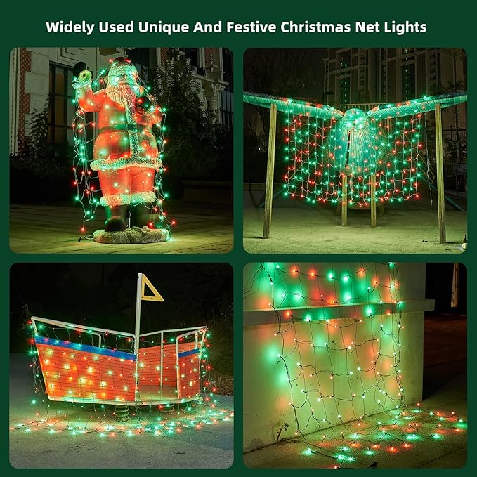 Led Net Lights Christmas Lights Outdoor Red and Green Christmas Net Lighting with 121Led Mini Globe Lights 5ftx5ft, Outdoor Indoor Fairy Mesh Net Lights for Christmas Tree, Bushes, Shrubs Decorations