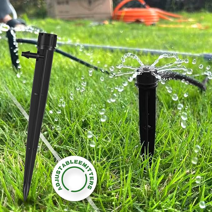 Mudder 100 Pieces 5.2 Inches Drip Emitters Fan Drip Emitters for 1/4 Inch Drip Irrigation Tubing 360 Degree Adjustable Irrigation Drippers Micro Spray Irrigation Drippers Stake Drip Emitter Plastic