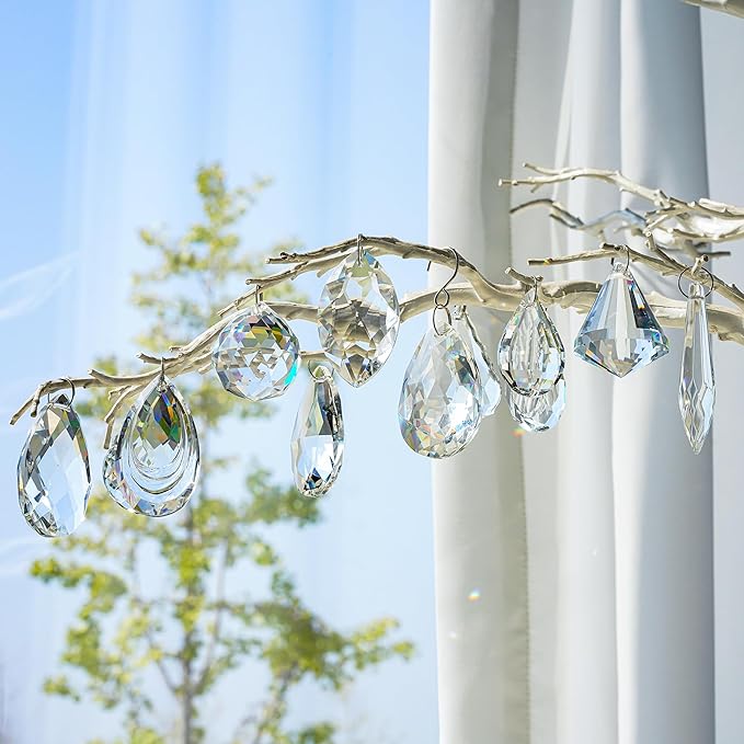 H&D Pack of 12 Clear Crystal Chandelier Lamp Lighting Drops Pendants Balls Prisms Hanging Glass Prisms Parts Suncatcher Home/House Decor