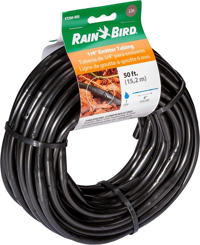 Rain Bird ET256-50S Drip Irrigation Pressure Compensating 1/4" Emitter Tubing, 6" Emitter Spacing, 50 Roll, Brown (Pack of 2)
