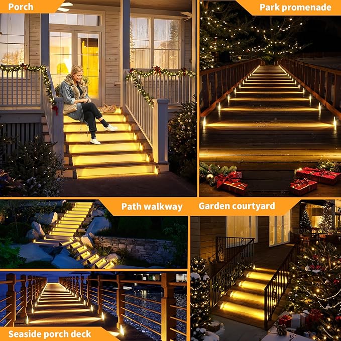 KINKAI Solar Step Lights Outside - 16 Pack Outdoor Stair Light Waterproof LED Triangle Deck Lamps for Garden, Patio, Yard, Front Door, Porch Decor (Warm Light)