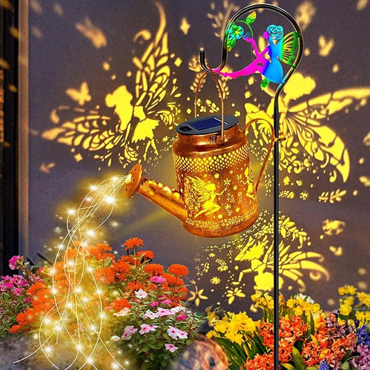 Solar Lanterns Outdoor Waterproof,Metal Watering Can Garden Decor,Fairy Hanging Solar Path Lights Yard Art,Outside Patio Decorations Gardening Birthday Gifts for Mom Grandma Women（with Shepherd Hook）