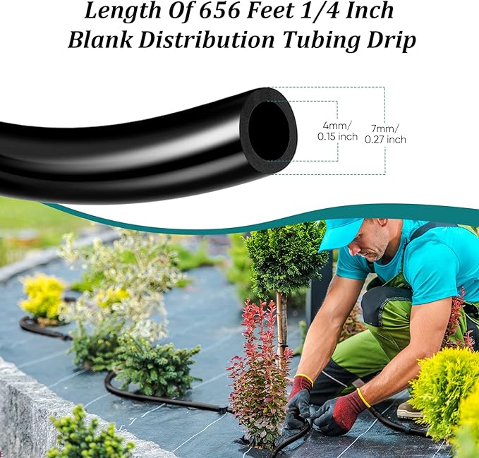 656 Feet 1/4 Inch Drip Irrigation Tubing Irrigation Hose Garden Watering Tube Line, Drip Line Watering Automatic Irrigation Equipment Set for Garden Irrigation System Flower Patio Lawn(Black)