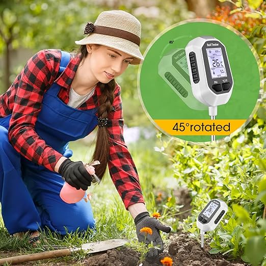 4-in-1 Soil Moisture Meter Digital Plant Temperature/Soil Moisture/PH Meter/Sunlight Intensity Backlight LCD Display Soil Test Meter for Gardening, Farming and Outdoor Plants