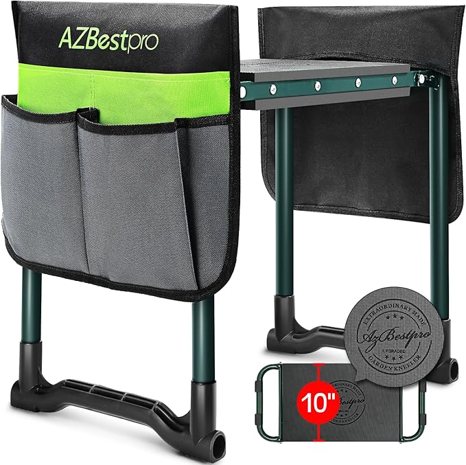 Garden Kneeler and Seat Heavy Duty, Upgraded Foldable Gardening Stool - Widened to 10" Stable Wear-resistant Prevent Knee and Back Pain, Beautiful Logo high-end 2 Large Tool Bags Gift for Women