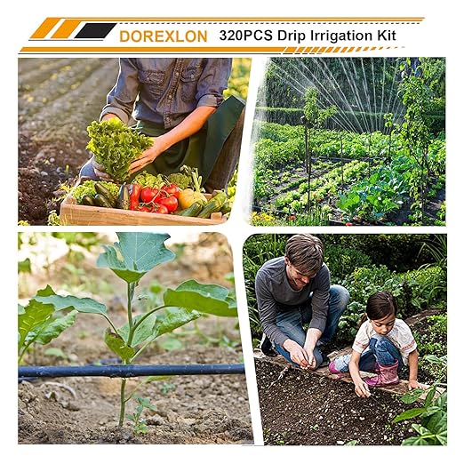 320PCS Drip Irrigation Parts, Barbed Connectors Drip Irrigation Fittings, Connect 1/4" Drip Irrigation Tubing, (End Plug,Elbows,Straight Barbs,Single Barbs,Tees, 4-Way Coupling) Drip Irrigation Kit