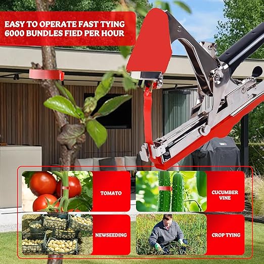 Plant Tying Machine Taper Tool Garden Plant Tape Tool for Grapes, Raspberries, Tomatoes and Vining Vegetables, Comes with 21Rolls of Tapes and 1 Box of Staple (red)