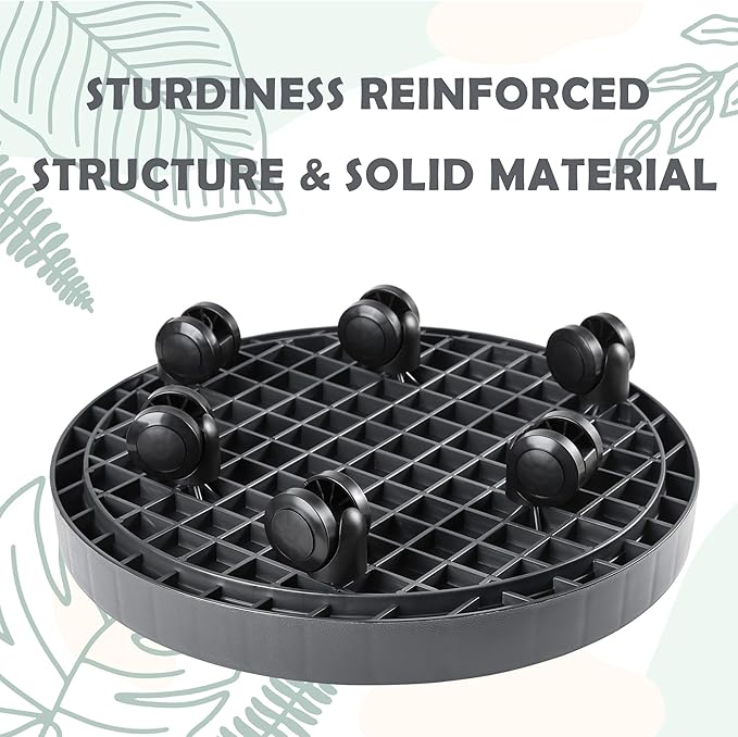17.5 Inch Planter Caddies Rolling Saucer Caddy with Wheels, Heavy Duty Wheeled Stand for Potted Plant, Round Coaster Roller Base Tray with Casters, Flower Pot Dolly Holder for Indoor Outdoor