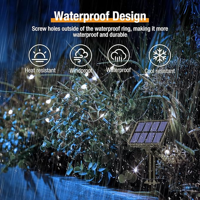 2-Pack Solar String Lights Outdoor, 160LED 66FT Solar Fairy Lights Waterproof 8 Modes Copper Wire Solar Powered Twinkle Lights for Outside Garden Patio Tree Christmas Wedding Party Decor (Cool White)