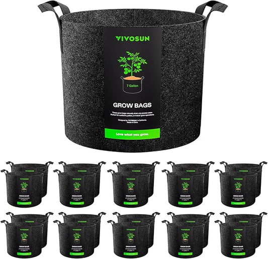 VIVOSUN 20-Pack 7 Gallon Grow Bags, Heavy Duty Thickened Nonwoven Fabric Pots with Handles for Flowers Fruits and Vegetables Black
