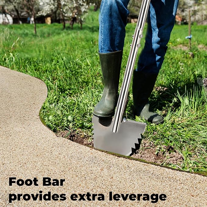 Half Moon Hand Edger Lawn Tool, Manuel Edgers with T-Grip Handle for Landscaping, Sharp Saw-Tooth Hand Lawn Edging Tool for Yard, Garden, Landscaping, Sidewalk, Cable Burying, 38 in