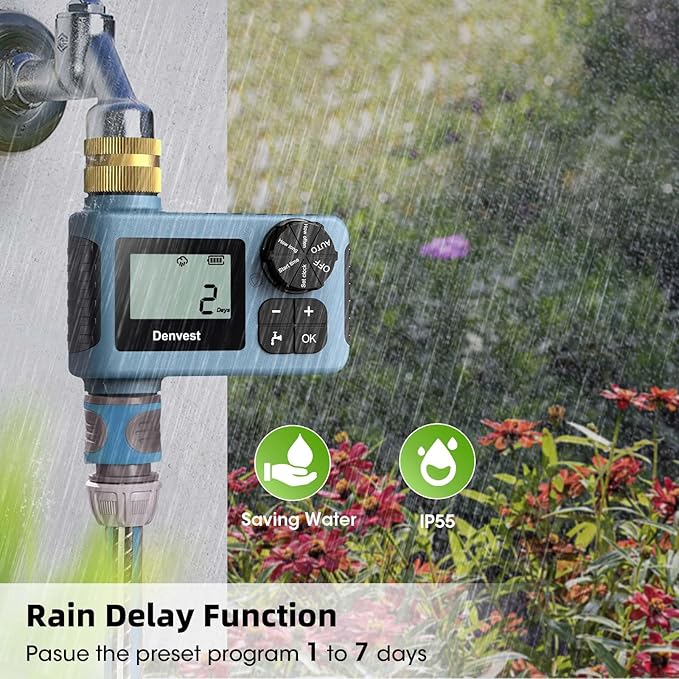 Hose Timer with Brass Inlet, Water Timer for Garden Hose Faucet, Sprinkler Timer Outdoor, Irrigation Timer with Rain Delay/Manual for Garden/Outdoor Hose, Yard, Lawns, 1 Outlet