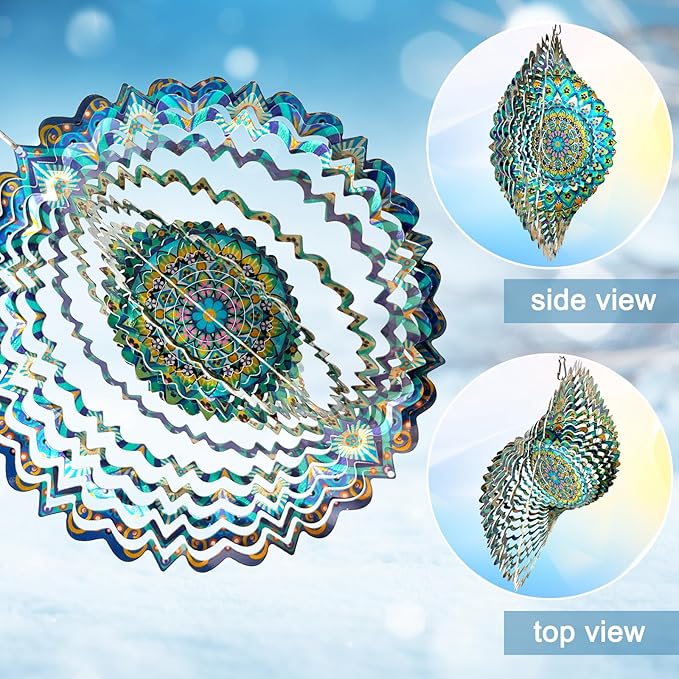 Wind Spinners Peacock Mandala Wind Spinner 3D Hanging Wind Sculpture Creates Mesmerizing Holographic Effect, Outdoor Garden Decor Kinetic Yard Art Decoration, Fun Mandala Gifts for Women Men