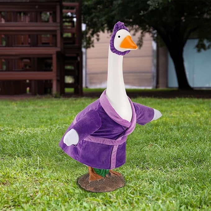 Christmas Lady Goose Outfit Bathrobe Porch Clothes for 23'' Cement Goose Outdoor Garden Yard Patio Statue Halloween Costume Decoration(Purple)