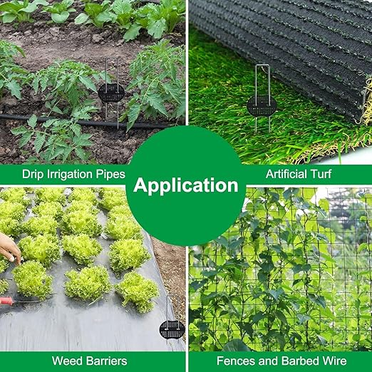 Finderomend 100 Pack Landscape Staples and 100 Pack Gaskets,11 Gauge 5" Galvanized Steel Garden Staples with Black Pads for Weed Barrier Grass