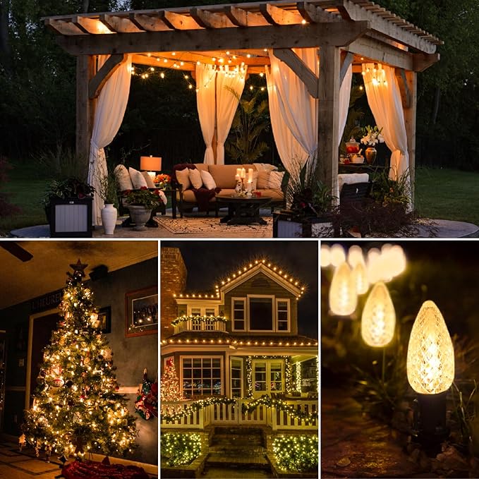 50Pack C9 Christmas LED Light Bulbs, Strawberry Replacement Bulb 2200K Warm White Shatterproof & Waterproof Outdoor String Light Bulbs, E17 Candelabra Base Edison Bulbs for Holiday Decoration