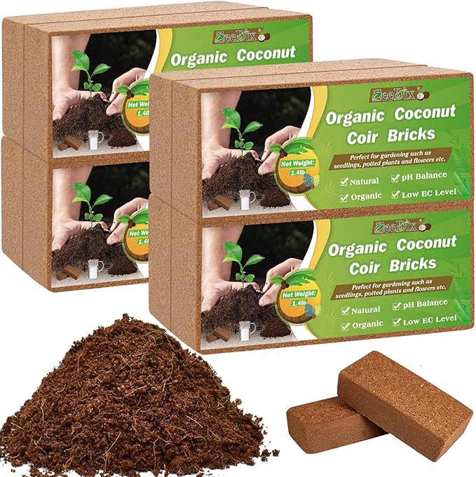 ZeeDix 8 Pcs Premium Coco Coir Brick for Plants, Compressed Coconut Coir 100% Organic Coconut Coir Bricks with Low EC and pH Balance, Coconut Husk Soil Bricks for Gardening Vegetables Plants