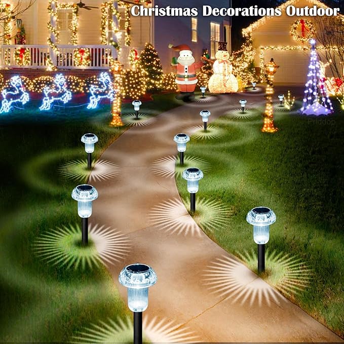 Solar Lights Outdoor Pathway Lights 8 Pack LED Waterproof Cold White Mushroom Shape for Garden Driveway Walkway Landscape Path Lawn Yard Decor