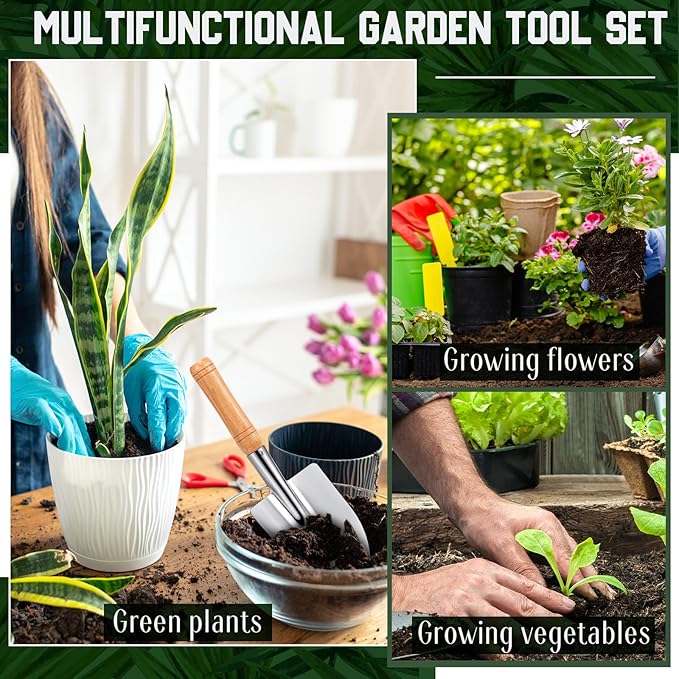 Yungyan 5 Pcs Weed Puller Set Include Dandelion Fork Weeding Knife Tool Hand Trowel 5 Teeth Weeding Tool L Shape Gardening Crack Sickle Tool Hoe for Garden Lawn Grass Moss Removal Backyard