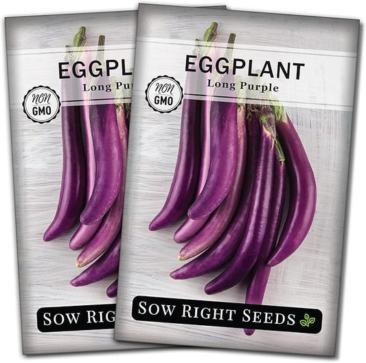 Sow Right Seeds - Long Purple Eggplant Seeds for Planting - Non-GMO Heirloom Packet with Instructions to Plant an Outdoor Home Vegetable Garden - Grow This Chinese Variety Indoors or Outdoors (2)