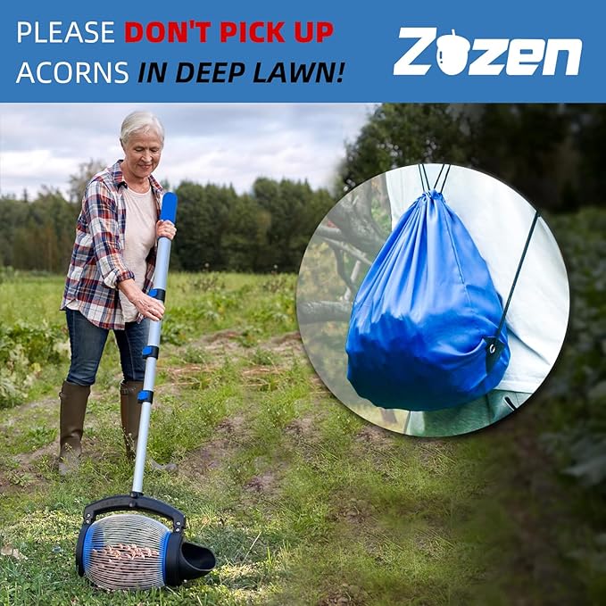 Zozen Acorn Picker Upper Roller, Acorn Dedicated Version | High Density Steelwire Gap - Directly Dump Outlet, Also Pick Nerf Balls, Pick Up Size 3/8'' to 1'' Small Diameter Objects, Capacity 1 Gallon