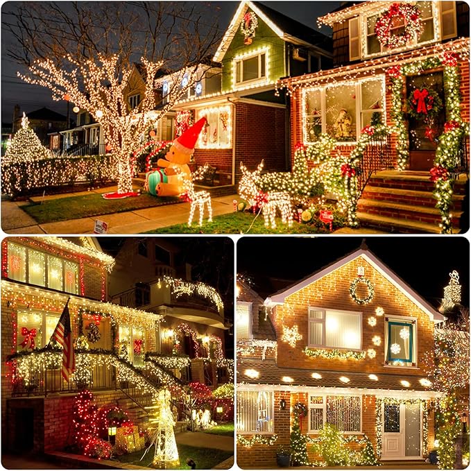 2 Pack 240 LED Solar String Lights for Outside, Total 110FT Outdoor Solar String Lights, Waterproof Solar Powered String Lights Outdoor with 8 Modes for Garden Tree Patio Wedding Party (Warm White)