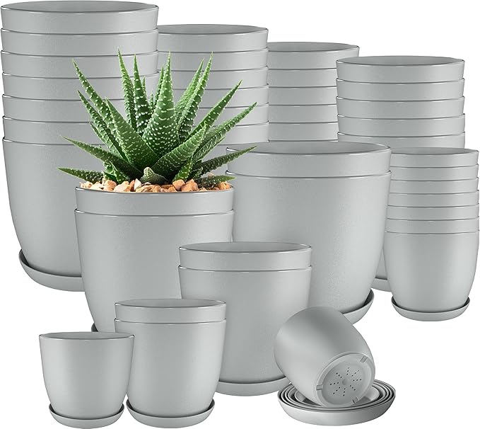 Utopia Home - Plant Pots Indoor with Drainage - 7/6.6/6/5.3/4.8 Inches Home Decor Flower Pots for Indoor Planter - Pack of 40 Plastic Planters for Indoor Plants, Cactus, Succulents Pot - Gray