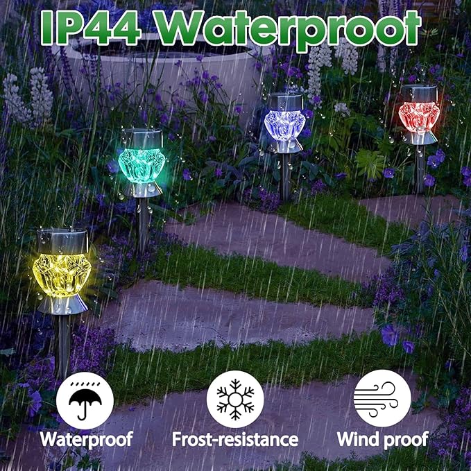Solar Pathway Lights Outdoor, 8 Pack Solar Garden Lights, Color Changing LED Landscape Stake Outdoor Solar Lights for Walkway, Pathway