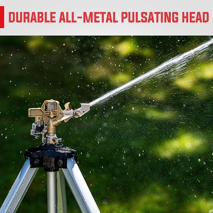 YAMATIC Impact Sprinkler on Tripod Base, 360 Degree Large Area, Heavy Duty Adjustable Pulsator Sprinkler for Lawn Yard and Grass, Spray up to 20-90ft(36inch) Brass Head, 1Pcs