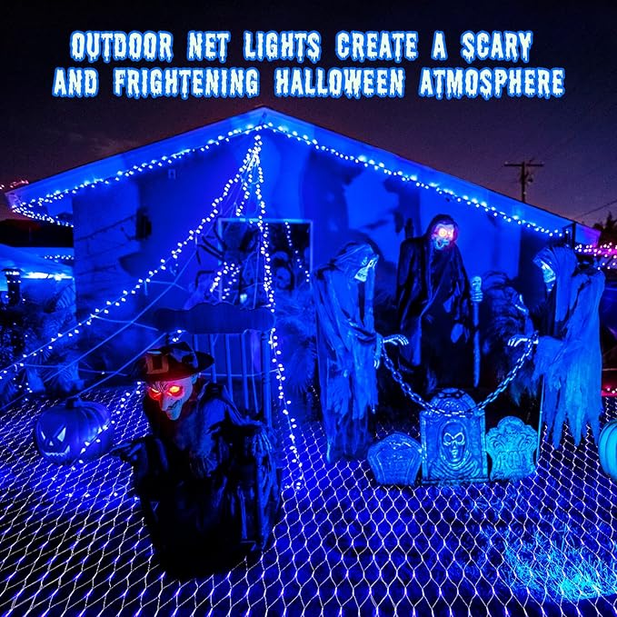Blue Net Lights Outdoor - 360 LED Christmas Lights Plug in With Remote, 12 x 5ft Extendable 8 Modes Waterproof for Bushes Gazebo Lawn Wedding Patio Garden Tree Decoration