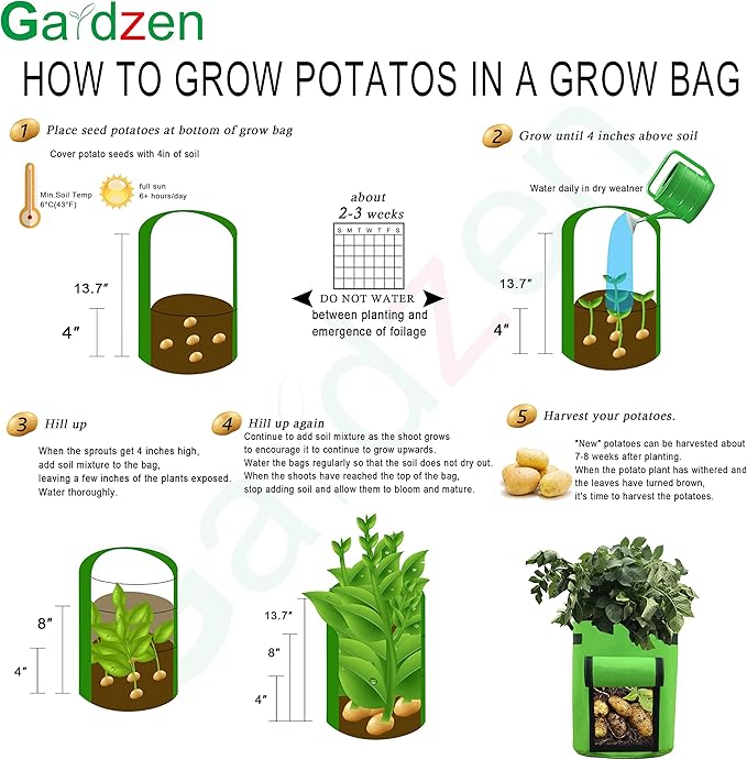 Gardzen 6 Pack BPA-Free 10 Gallon Vegetable Grow Bags with Access Flap and Handles, Suitable for Planting Potato, Taro, Beets, Carrots, Onions, Peanut
