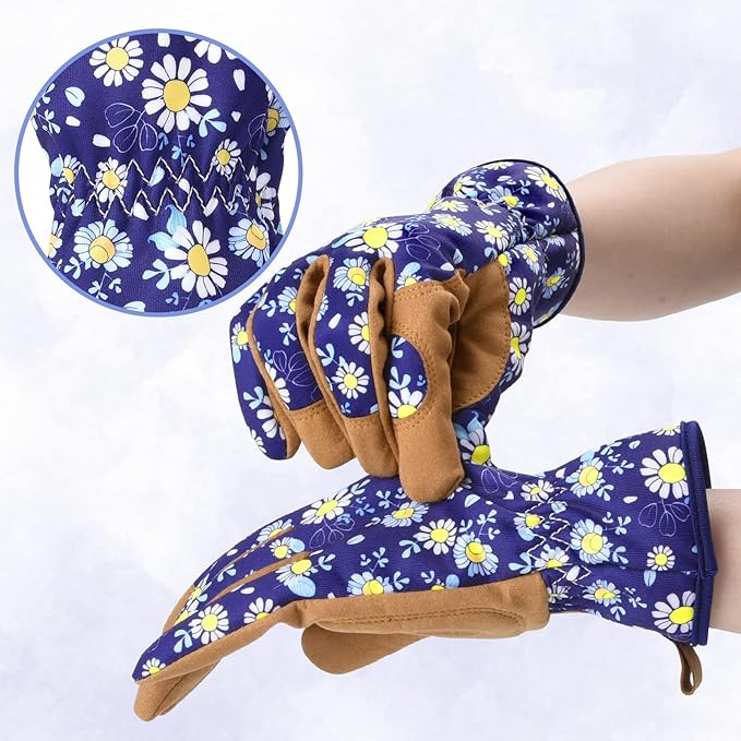 Womens Gardening Weeding Working Gloves, Leather Garden Glove for Women Thorn Proof No Stab for Digging, Planting,Pruning